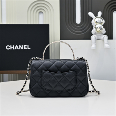 Chanel 25s Mini Top Handle Bag Gold Tone Metal  Black AS4591