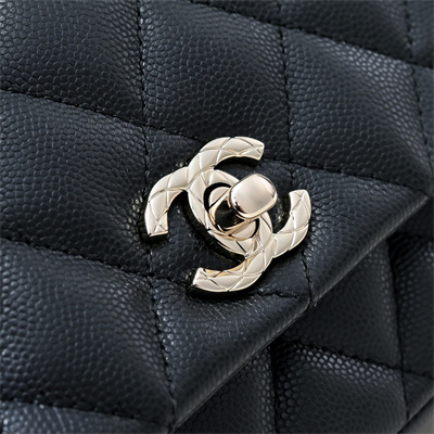Chanel 25s Mini Top Handle Bag Gold Tone Metal  Black AS4591
