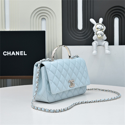 Chanel 25s Top Handle Bag Gold Tone Metal Blue AS5554