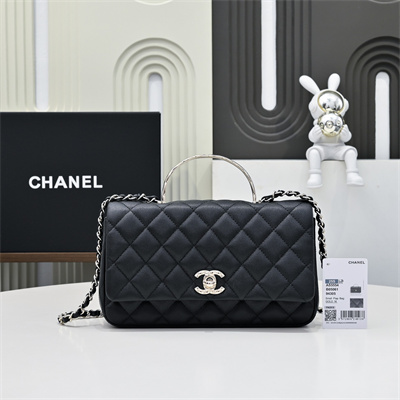 Chanel 25s Top Handle Bag Gold Tone Metal Black AS5554