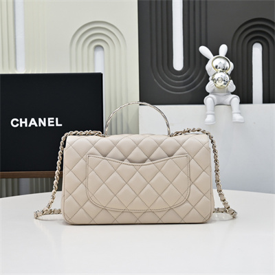 Chanel 25s Top Handle Bag Gold Tone Metal Chai AS5554
