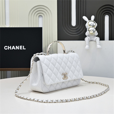 Chanel 25s Top Handle Bag Gold Tone Metal White AS5554