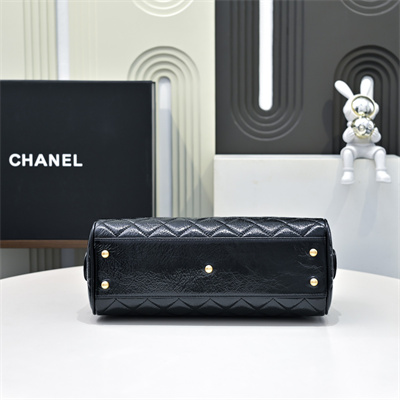 Cha.nel Large Bowling Bag Grained Shiny Calfskin & Gold-Tone Metal Black AS5579