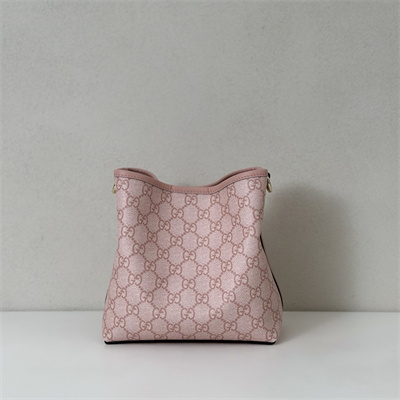 Gu.cci GG Emblem small bucket bag Monogram coated fabric Pink 815118