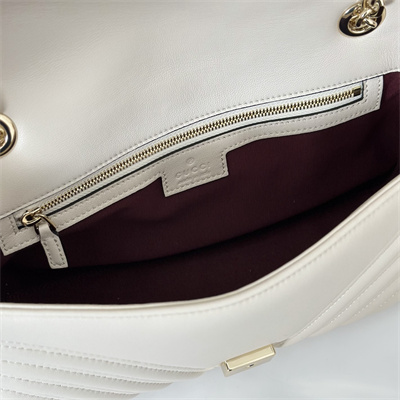 Gu.cci GG Marmont medium shoulder bag matelassé chevron lambskin leather Light gold-toned hardware White 837267