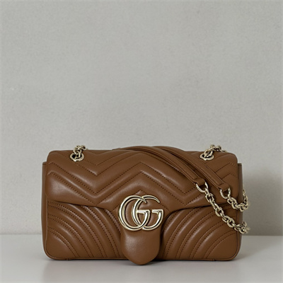 Gu.cci GG Marmont medium shoulder bag matelassé chevron lambskin leather Light gold-toned hardware Brown 837267