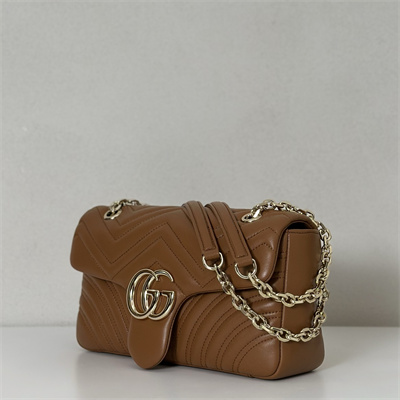 Gu.cci GG Marmont medium shoulder bag matelassé chevron lambskin leather Light gold-toned hardware Brown 837267
