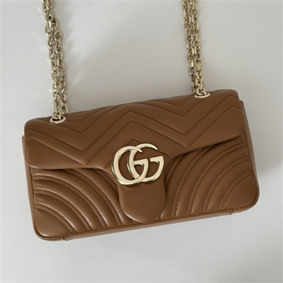 Gu.cci GG Marmont medium shoulder bag matelassé chevron lambskin leather Light gold-toned hardware Brown 837267