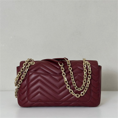 Gu.cci GG Marmont medium shoulder bag matelassé chevron lambskin leather Light gold-toned hardware Rosso Ancora red 837267