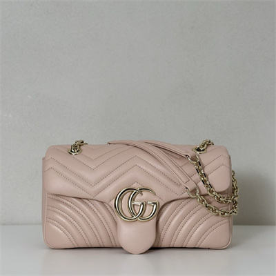 Gu.cci GG Marmont medium shoulder bag matelassé chevron lambskin leather Light gold-toned hardware Pink beige 837267
