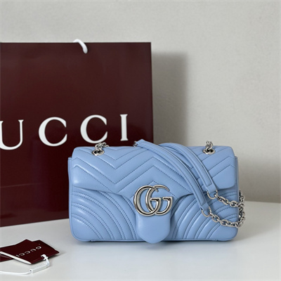 Gu.cci GG Marmont medium shoulder bag matelassé chevron lambskin leather Silver toned hardware Lt Blue 837267