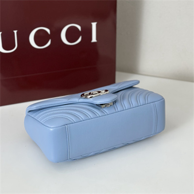 Gu.cci GG Marmont medium shoulder bag matelassé chevron lambskin leather Silver toned hardware Lt Blue 837267