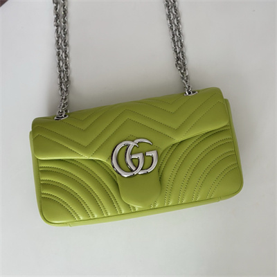 Gu.cci GG Marmont medium shoulder bag matelassé chevron lambskin leather Silver toned hardware Bright Green 837267