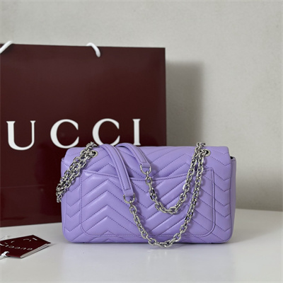 Gu.cci GG Marmont medium shoulder bag matelassé chevron lambskin leather Silver toned hardware Lilac 837267
