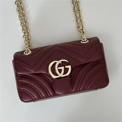 Gu.cci GG Marmont Small shoulder bag matelassé chevron lambskin leather Lt Gold toned hardware Rosso Ancora red 837280
