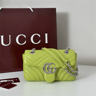 Gu.cci GG Marmont Small shoulder bag matelassé chevron lambskin leather Silver toned hardware Bright Green 837280