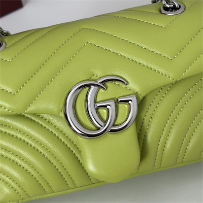 Gu.cci GG Marmont Small shoulder bag matelassé chevron lambskin leather Silver toned hardware Bright Green 837280