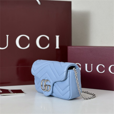 Gu.cci GG Marmont Mini shoulder bag matelassé chevron lambskin leather Silver toned hardware Lt Blue 841290