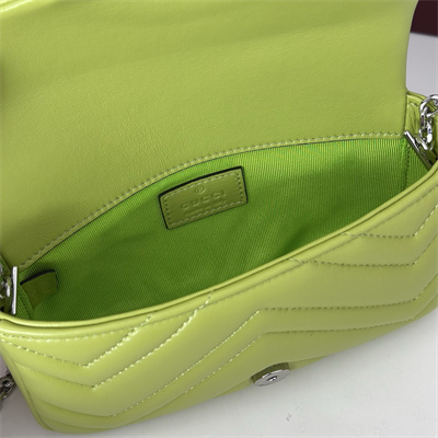 Gu.cci GG Marmont Mini shoulder bag matelassé chevron lambskin leather Silver toned hardware Bright Green 841290