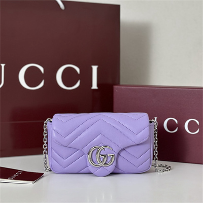 Gu.cci GG Marmont Mini shoulder bag matelassé chevron lambskin leather Silver toned hardware Lilac 841290