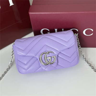 Gu.cci GG Marmont Mini shoulder bag matelassé chevron lambskin leather Silver toned hardware Lilac 841290