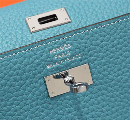 Her.mes Kelly Classic Wallet Calfskin Blue Jean Color Silver tone Metal