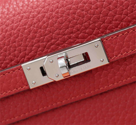 Her.mes Kelly Classic Wallet Calfskin Red Color Silver tone Metal