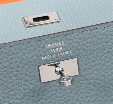 Her.mes Kelly Classic Wallet Calfskin Blue Lin Color Silver tone Metal