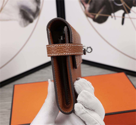 Her.mes Kelly Classic Wallet Calfskin Gold Color Silver tone Metal