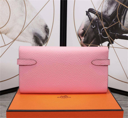 Her.mes Kelly Classic Wallet Calfskin Rose Sakura Color Silver tone Metal