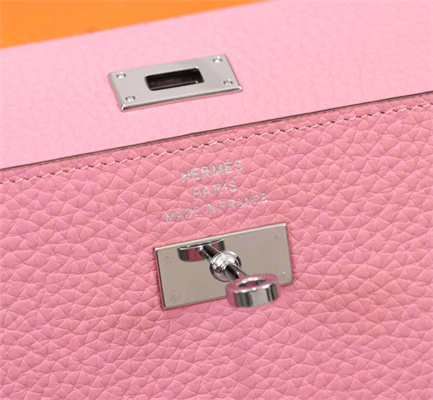 Her.mes Kelly Classic Wallet Calfskin Rose Sakura Color Silver tone Metal