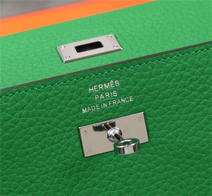 Her.mes Kelly Classic Wallet Calfskin Bambou Color Silver tone Metal