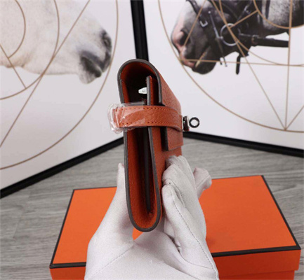 Her.mes Kelly Classic Wallet Calfskin Orange Color Silver tone Metal