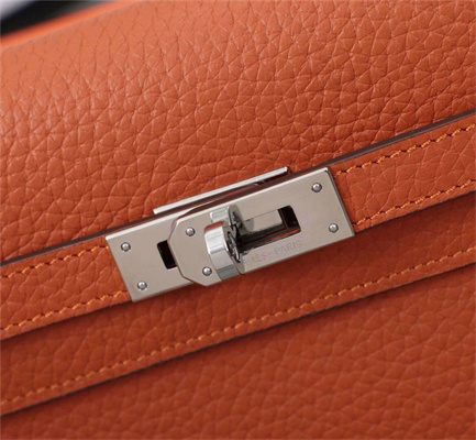 Her.mes Kelly Classic Wallet Calfskin Orange Color Silver tone Metal