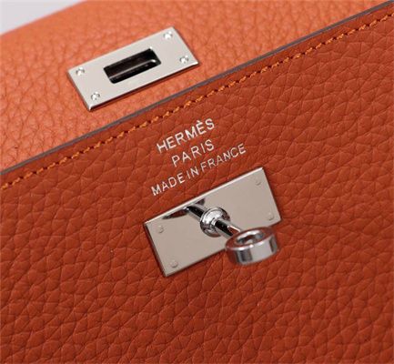 Her.mes Kelly Classic Wallet Calfskin Orange Color Silver tone Metal