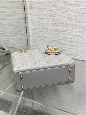 CD Small Lady Di.or My ABCDior Bag Cannage Lambskin Gold Tone Metal With Pearl Charm Grey