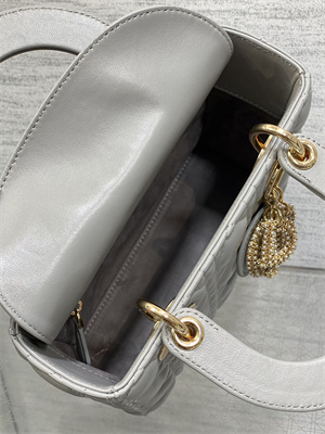 CD Small Lady Di.or My ABCDior Bag Cannage Lambskin Gold Tone Metal With Pearl Charm Grey