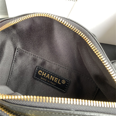 Chanel Waist Bag Aged Calfskin Gold-Tone Metal Black AS1077