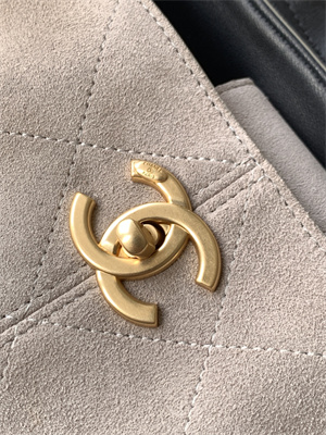 Chanel Small Shopping Bag Suede Calfskin, Shiny Lambskin & Gold-Tone Metal Grey & Black AS5634