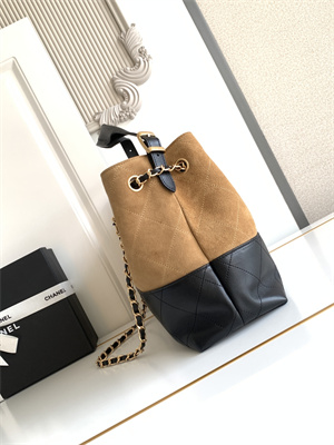 Chanel Small Shopping Bag Suede Calfskin, Shiny Lambskin & Gold-Tone Metal  Beige & Black  AS5634