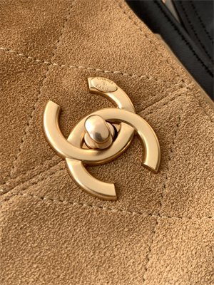 Chanel Small Shopping Bag Suede Calfskin, Shiny Lambskin & Gold-Tone Metal  Beige & Black  AS5634