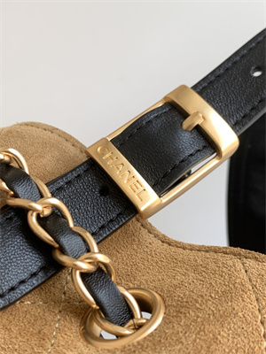 Chanel Small Shopping Bag Suede Calfskin, Shiny Lambskin & Gold-Tone Metal  Beige & Black  AS5634