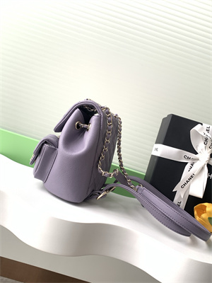 Cha.nel Duma Backpack Grained Calfskin Gold Tone Metal Lt Purple AS3860