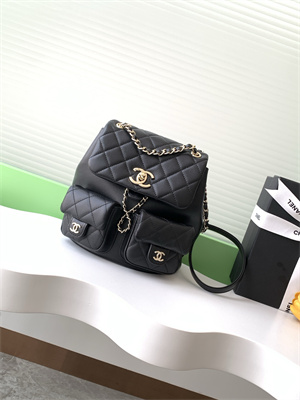 Cha.nel Duma Backpack Smooth Calfskin Gold Tone Metal Black AS3860