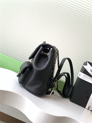 Cha.nel Duma Backpack Smooth Calfskin Gold Tone Metal Black AS3860
