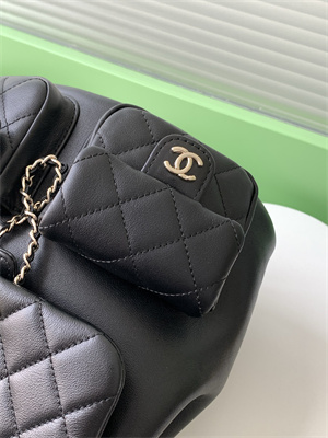 Cha.nel Duma Backpack Smooth Calfskin Gold Tone Metal Black AS3860