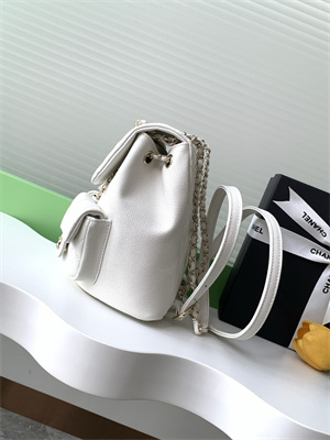 Cha.nel Duma Backpack Grained Calfskin Gold Tone Metal White AS3860
