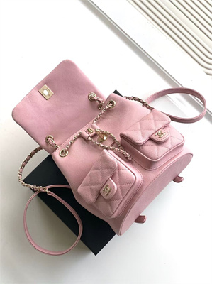 Cha.nel Duma Backpack Grained Calfskin Gold Tone Metal Lt Pink AS3860