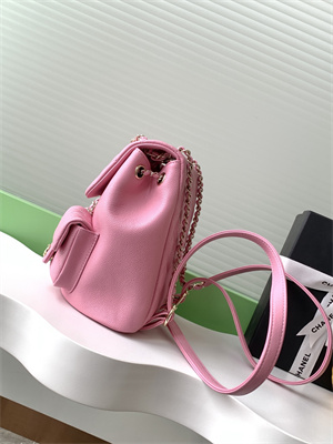 Cha.nel Duma Backpack Grained Calfskin Gold Tone Metal  Pink AS3860