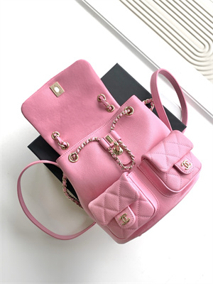 Cha.nel Duma Backpack Grained Calfskin Gold Tone Metal  Pink AS3860